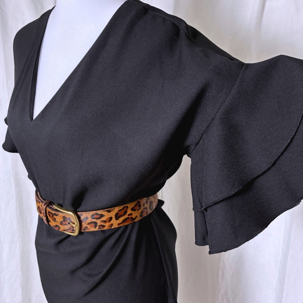 Banana Republic LBD Dress Black 3/4 Ruffle Sleeve V-Neck Shift Mini Minimalist 2